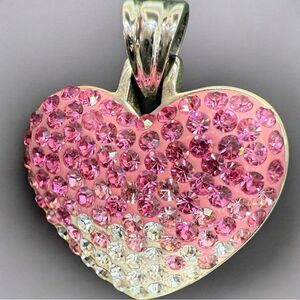 Sparkling Ombre Heart Pendant – Stainless Steel with Pink & Clear Crystals